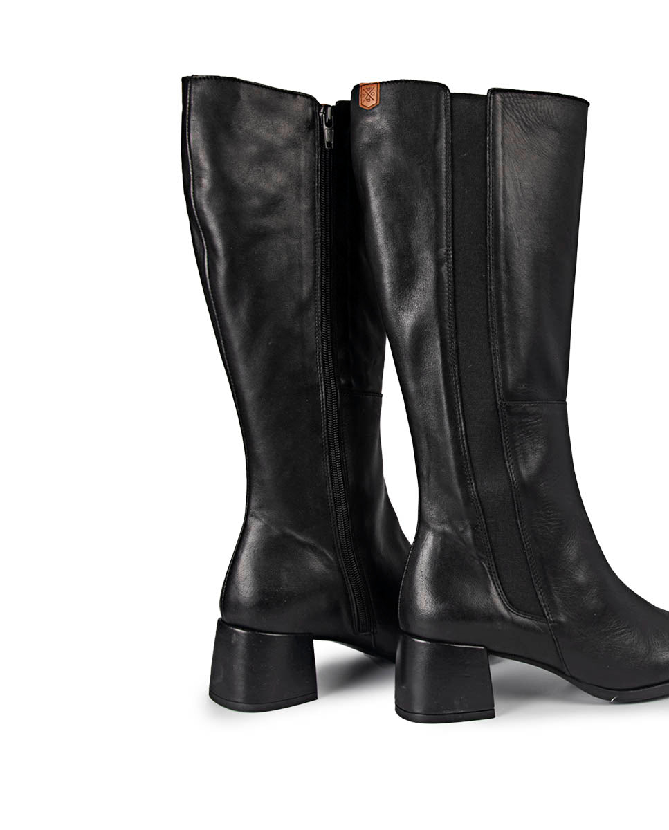 Ayse Black Leather Boot