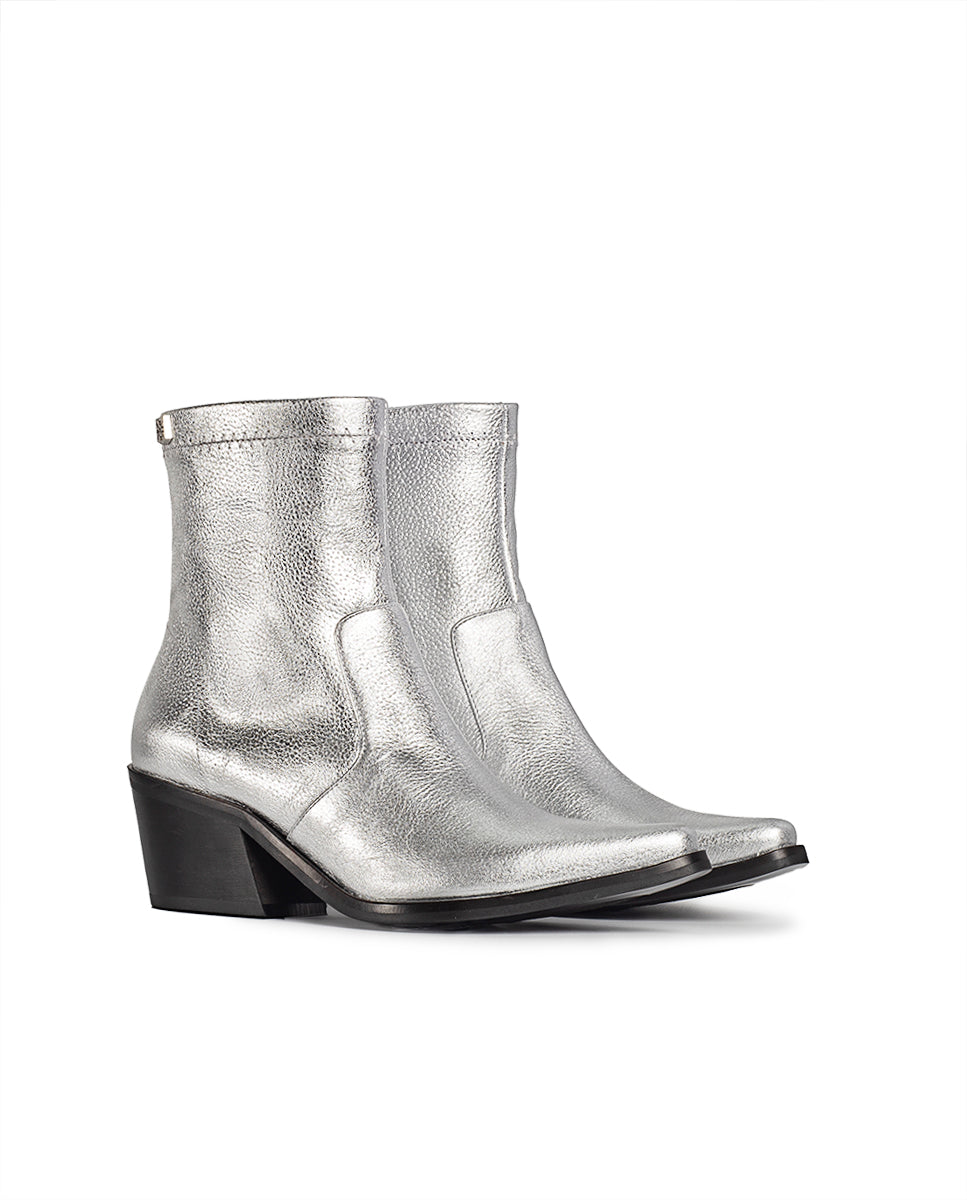 Olivia Laminated Silver Ankle Boot