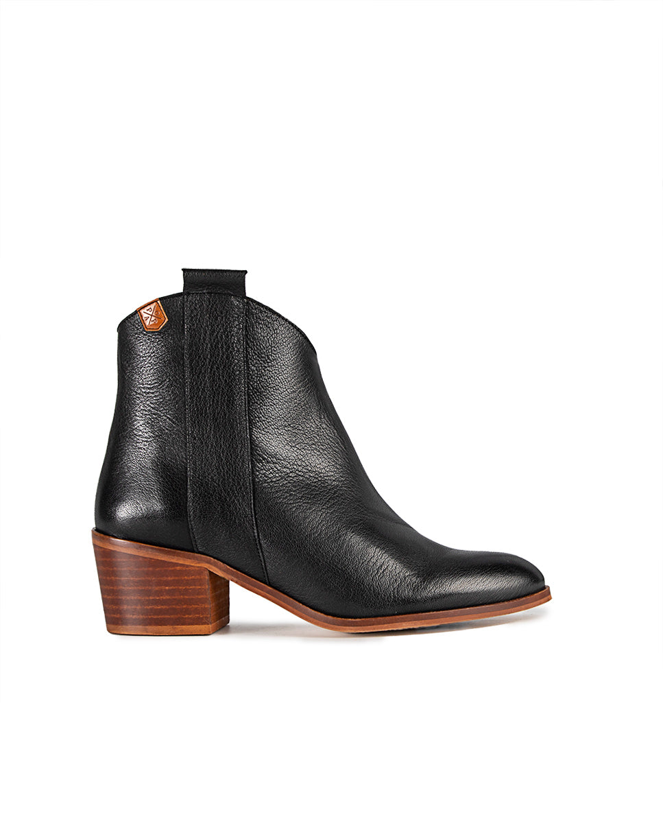 Black Leather Piper Ankle Boot