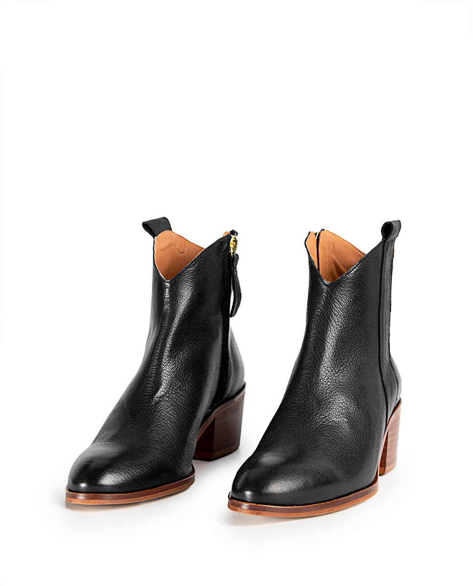 Black Leather Piper Ankle Boot