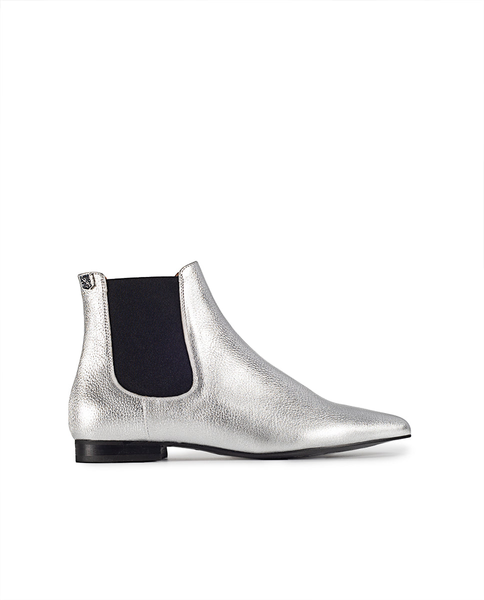 Angela Laminated Silver Ankle Boot