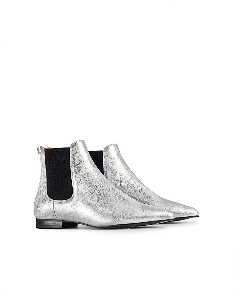 Angela Laminated Silver Ankle Boot