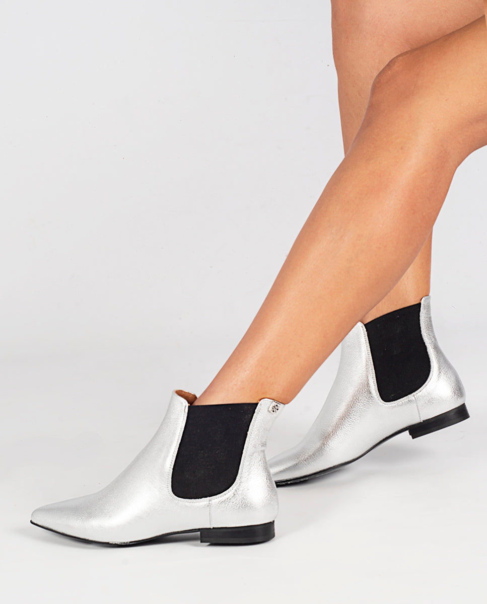 Angela Laminated Silver Ankle Boot