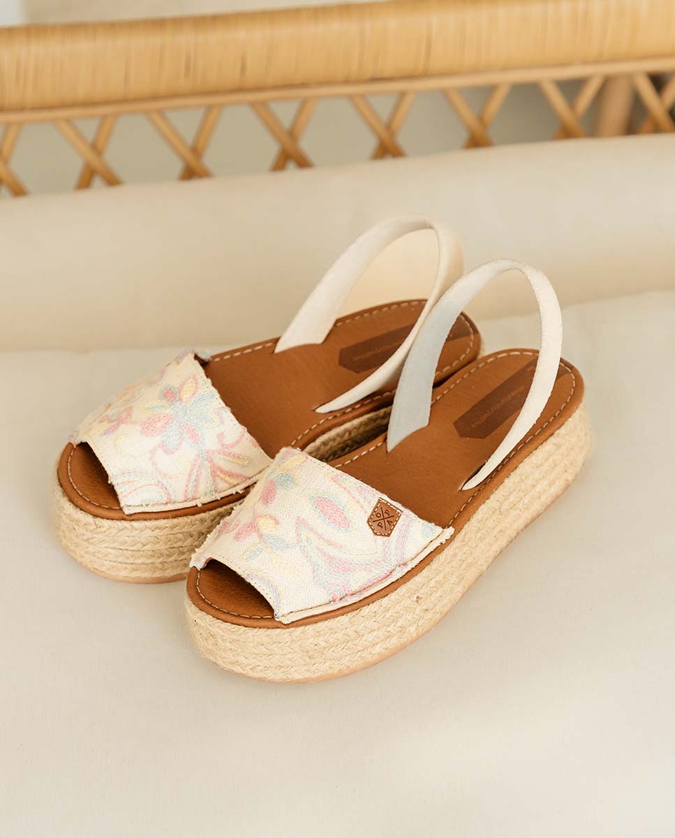 Ecru Print Rosary Platform Menorcan Sandals