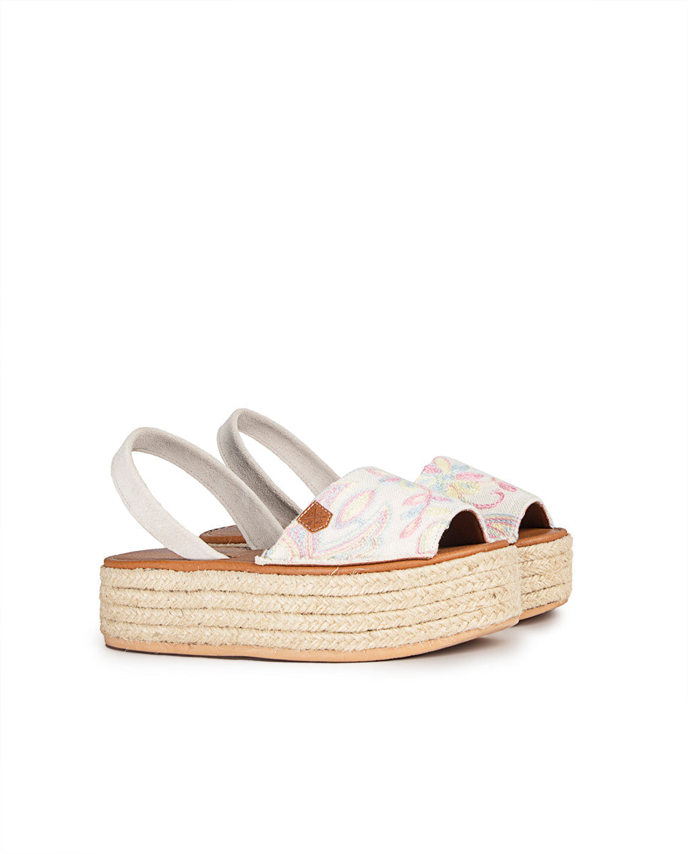 Ecru Print Rosary Platform Menorcan Sandals