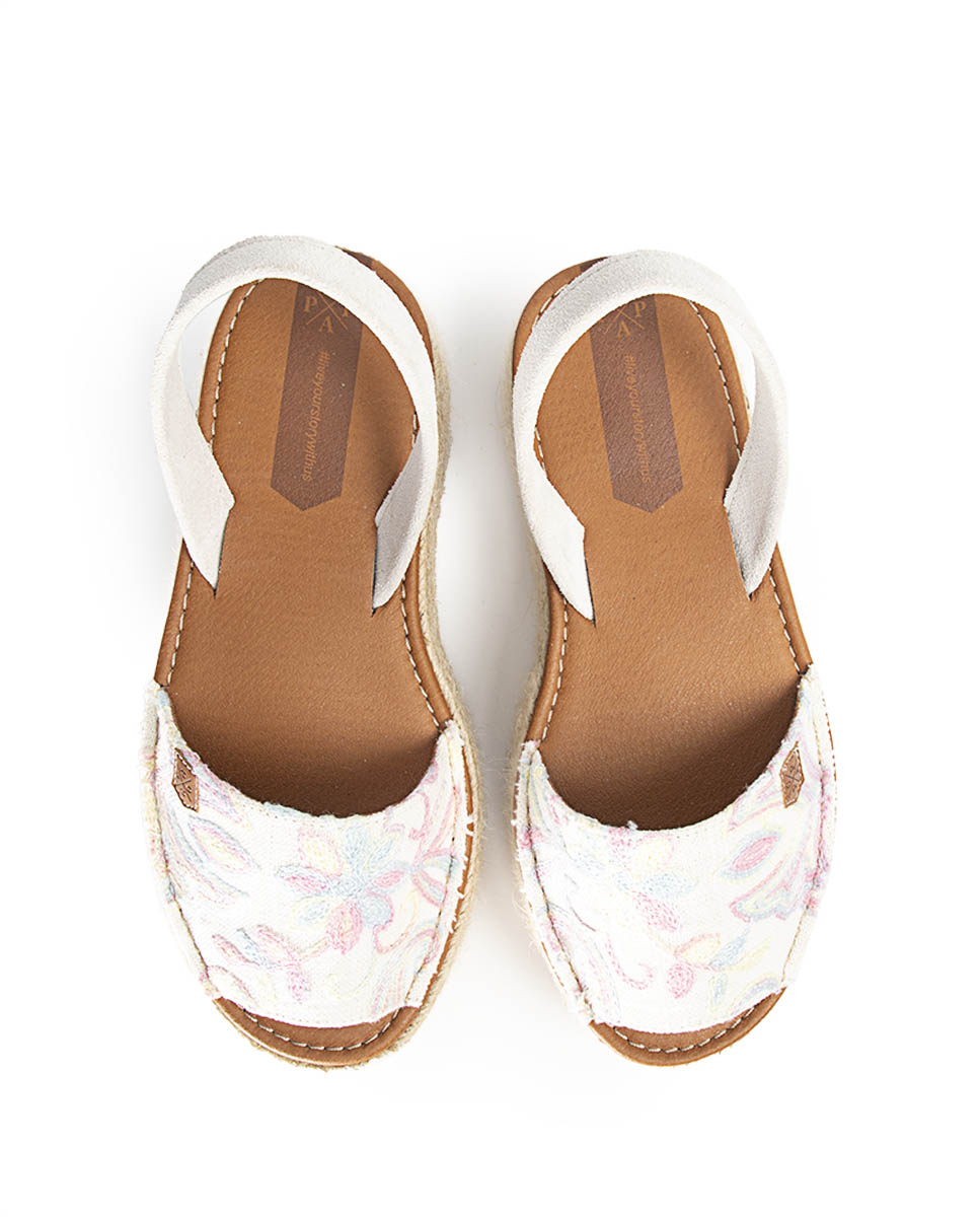 Ecru Print Rosary Platform Menorcan Sandals